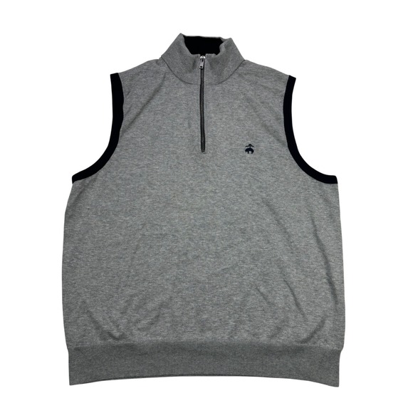 Brooks Brothers Mens Vest L Gray Quarter Zip Sleeveless Sweater Pullover Logo - Picture 1 of 16